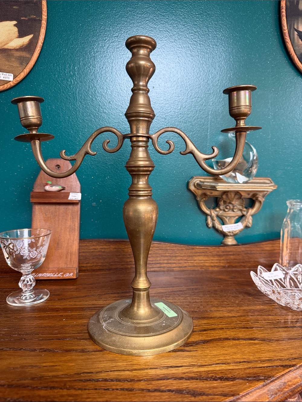 Large Brass 2-Arm Candelabra Candle Holder